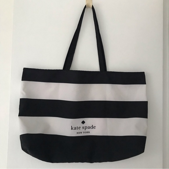 kate spade Handbags - Kate Spade Black and White Large Stripe Canvas Maxi Tote Bag